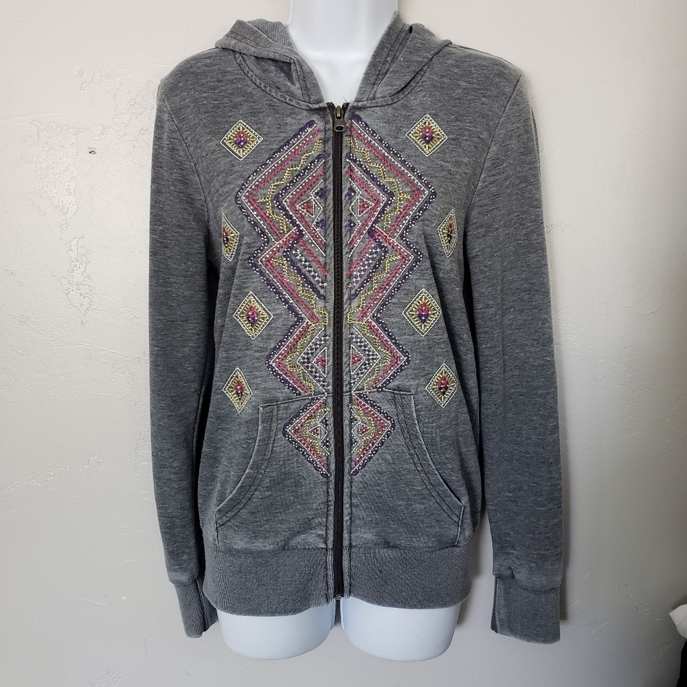 Cowgirl Legend Women's Small Washed Grey Jacket Full Zip Embellished Hooded Top